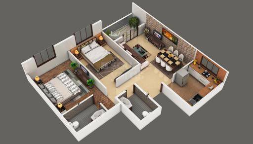 Floor plan of 2 BHK 740 Sq. Ft. Apartment in Viijcon Cellandine, Pune