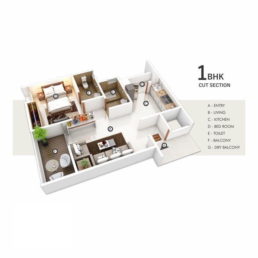 Floor plan of 1 BHK 410 Sq. Ft. Apartment in Vijay Anshraj Icon, Pune