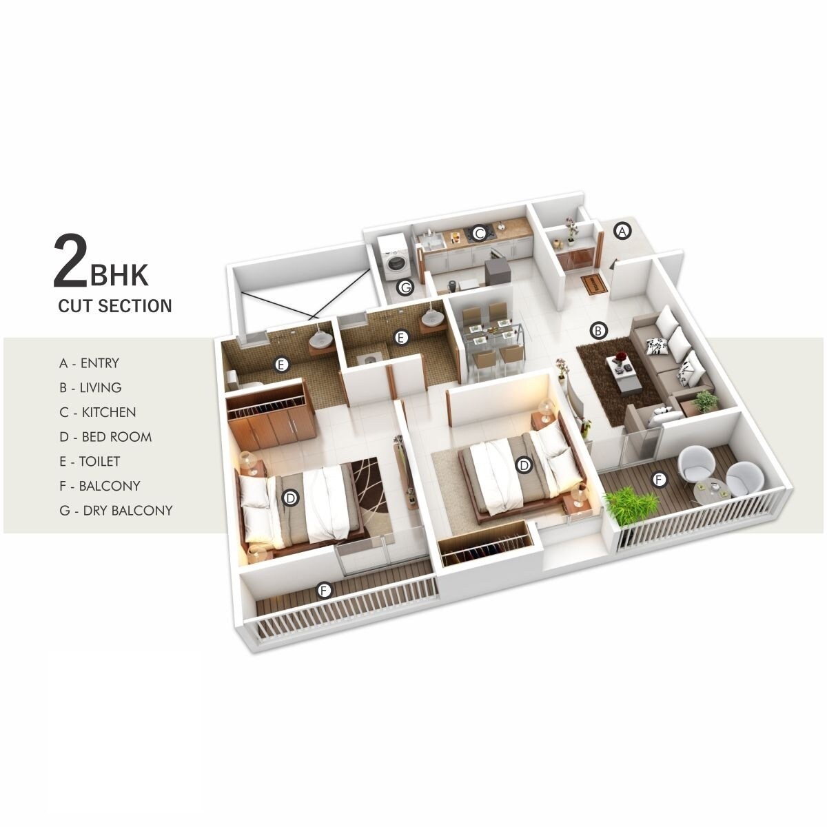 2 BHK 600 Sq. Ft. Apartment