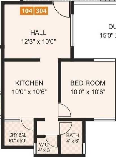 Floor plan of 1 BHK 521 Sq. Ft. Apartment in Vijay Sai Enclave Pune, Pune
