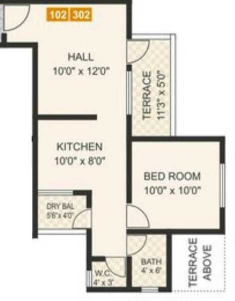 Floor plan of 1 BHK 551 Sq. Ft. Apartment in Vijay Sai Enclave Pune, Pune