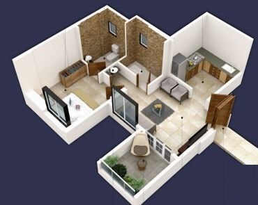 Floor plan of 1 BHK 352 Sq. Ft. Apartment in Vijayalaxmi Laxmisatyam Residency, Pune