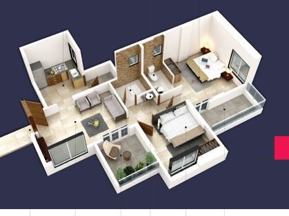 Floor plan of 2 BHK 412 Sq. Ft. Apartment in Vijayalaxmi Laxmisatyam Residency, Pune