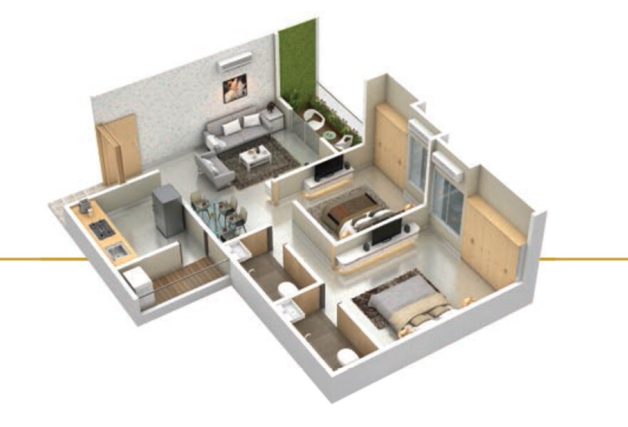 Floor plan of 2 BHK Apartment - 674 sq. ft. in Vijayalaxmi Satyam Kashish, Pune