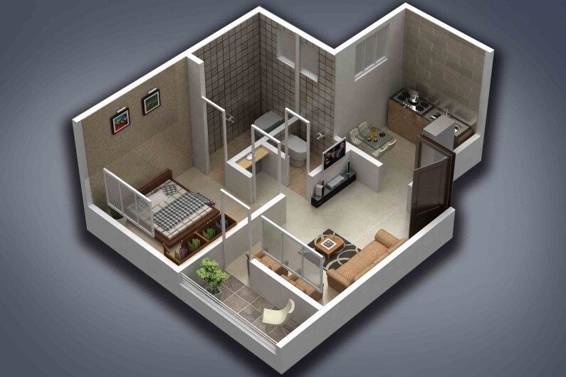Floor plan of 1 BHK 364 Sq. Ft. Apartment in Vijayalaxmi Satyam Shivam Phase 2, Pune