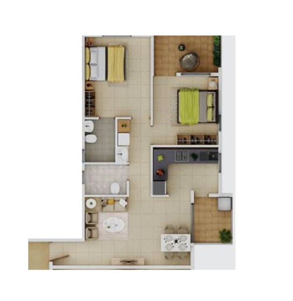Floor plan of 2 BHK 735 Sq. Ft. Apartment in Vikas V Axis, Pune
