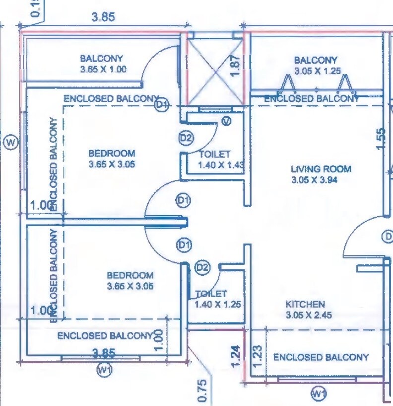 Floor plan of 2 BHK 643 Sq. Ft. Apartment in Vikram Residency, Pune