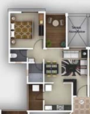 Floor plan of 1 BHK 679 Sq. Ft. Apartment in Vilas Javdekar Palash Boulevard, Pune