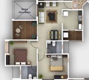 Floor plan of 2 BHK 1058 Sq. Ft. Apartment in Vilas Javdekar Palash Boulevard, Pune