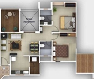Floor plan of 2 BHK 912 Sq. Ft. Apartment in Vilas Javdekar Palash Boulevard, Pune