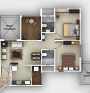 Floor plan of 2 BHK 921 Sq. Ft. Apartment in Vilas Javdekar Palash Boulevard, Pune