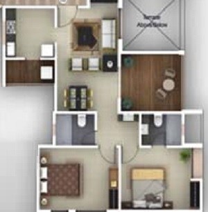 Floor plan of 2 BHK 938 Sq. Ft. Apartment in Vilas Javdekar Palash Boulevard, Pune