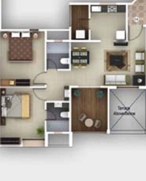 Floor plan of 2 BHK 997 Sq. Ft. Apartment in Vilas Javdekar Palash Boulevard, Pune