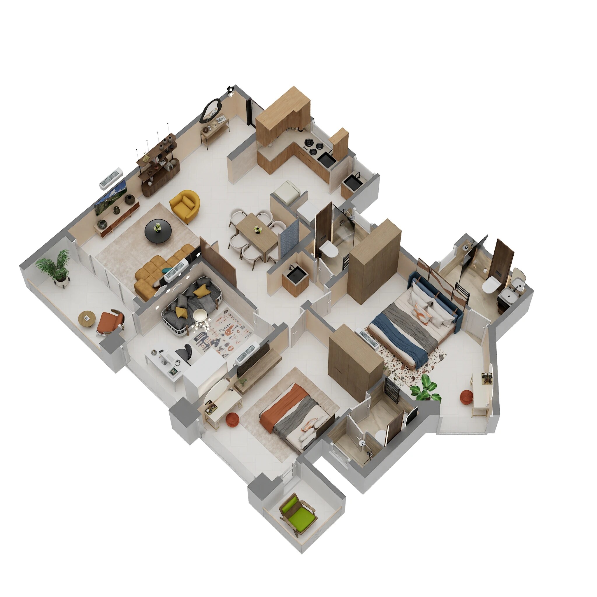 Floor plan of 3 BHK 1073 Sq. Ft. Apartment in Vilas Javdekar Palladio Balewadi RiverFront, Pune