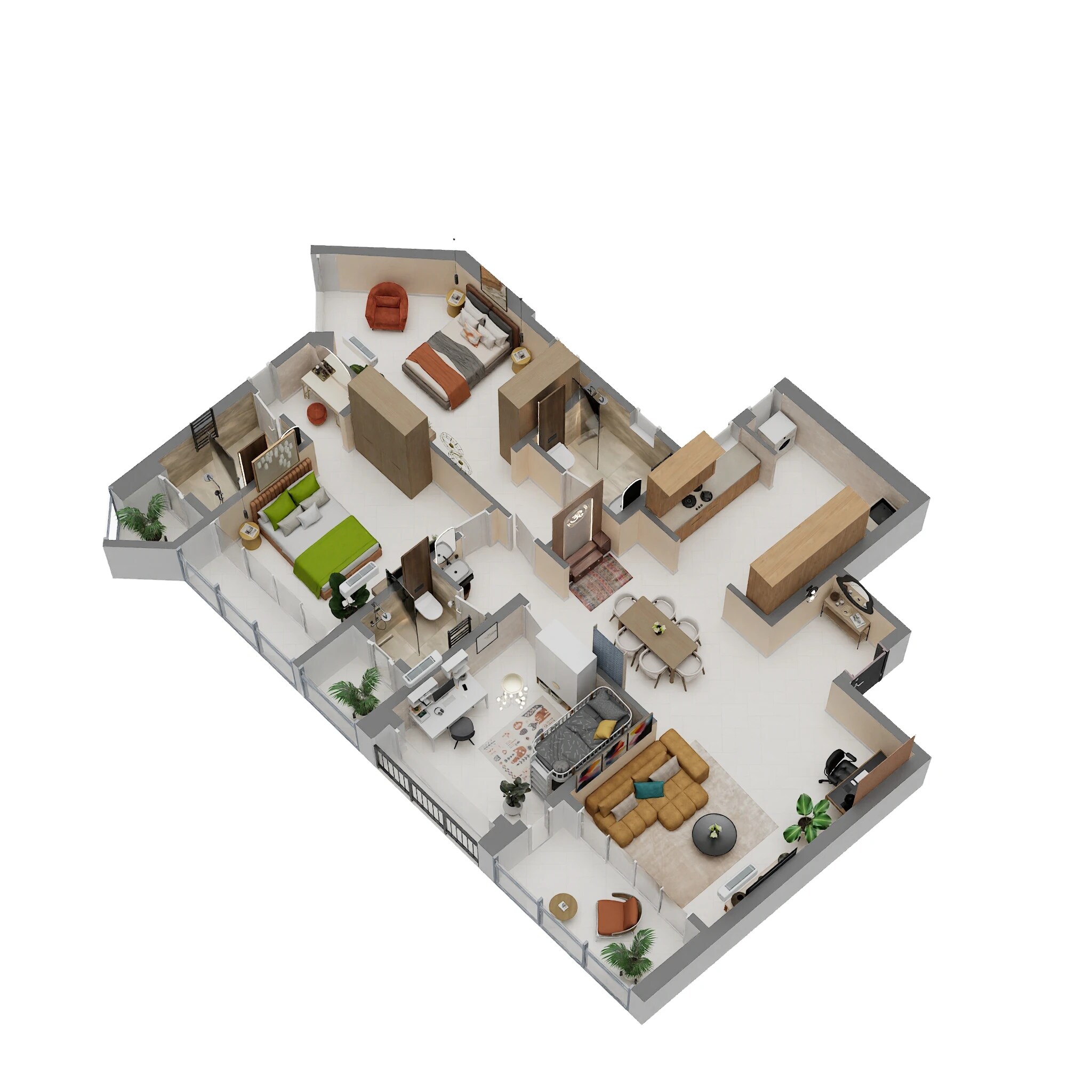 Floor plan of 3 BHK 1144 Sq. Ft. Apartment in Vilas Javdekar Palladio Balewadi RiverFront, Pune