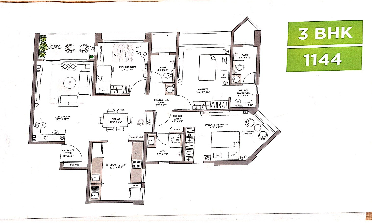 3 BHK 1144 Sq. Ft. Apartment