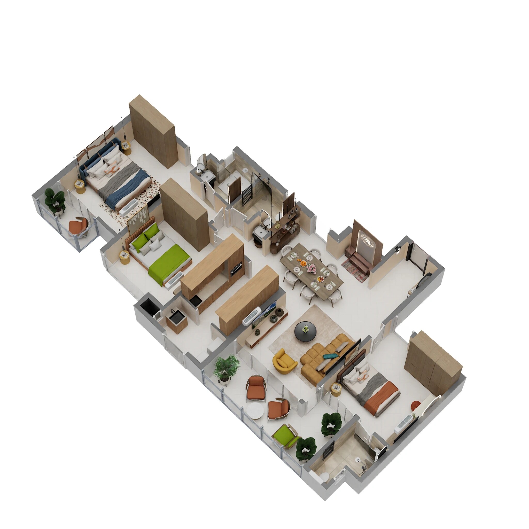 Floor plan of 3 BHK 1157 Sq. Ft. Apartment in Vilas Javdekar Palladio Kothrud Central, Pune