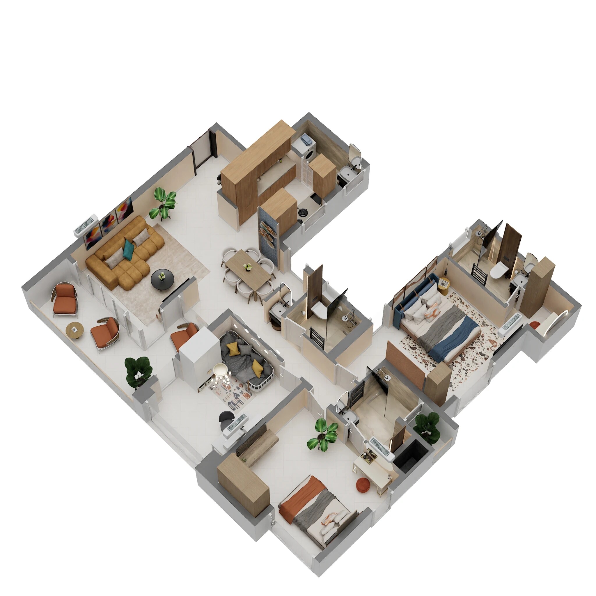 Floor plan of 3 BHK 1085 Sq. Ft. Apartment in Vilas Javdekar Palladio La Viento, Pune