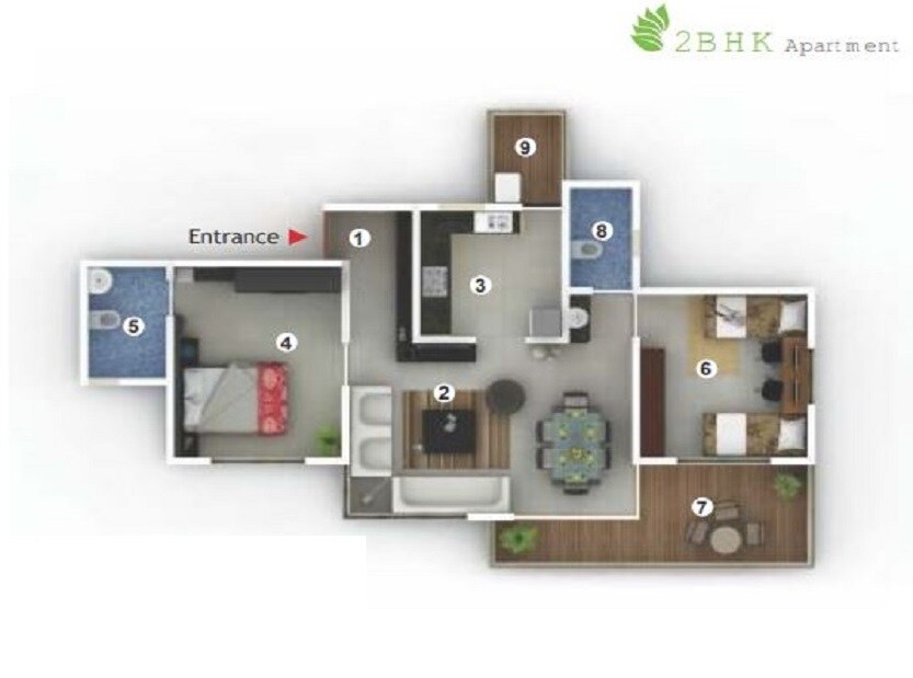 Floor plan of 2 BHK 640 Sq. Ft. Apartment in Vilas Javdekar Palladio Phase 2, Pune