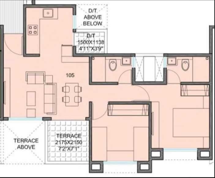 Floor plan of 2 BHK 817 Sq. Ft. Apartment in Vilas Javdekar Pallasio Towers, Pune