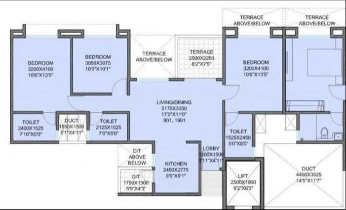 Floor plan of 3 BHK 1208 Sq. Ft. Apartment in Vilas Javdekar Pallasio Towers, Pune