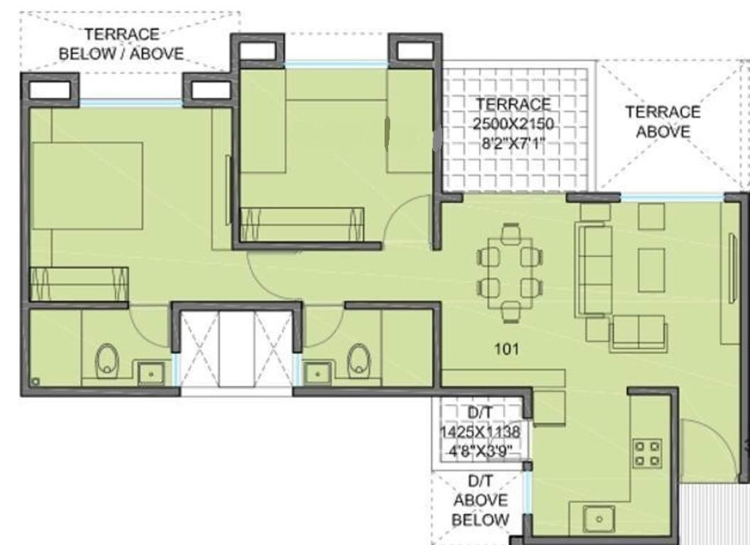 2 BHK 940 Sq. Ft. Apartment