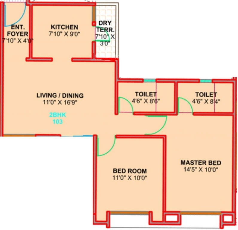 2 BHK 996 Sq. Ft. Apartment