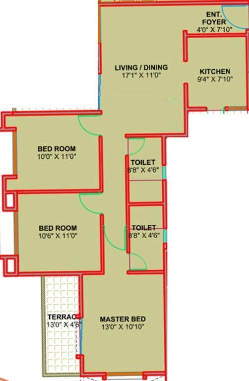 3 BHK 1107 Sq. Ft. Apartment