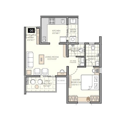 Floor plan of 1 BHK 387 Sq. Ft. Apartment in Vilas Javdekar Yashone Hinjawadi Phase 1, Pune