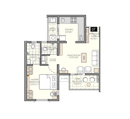Floor plan of 1 BHK 416 Sq. Ft. Apartment in Vilas Javdekar Yashone Maan, Pune