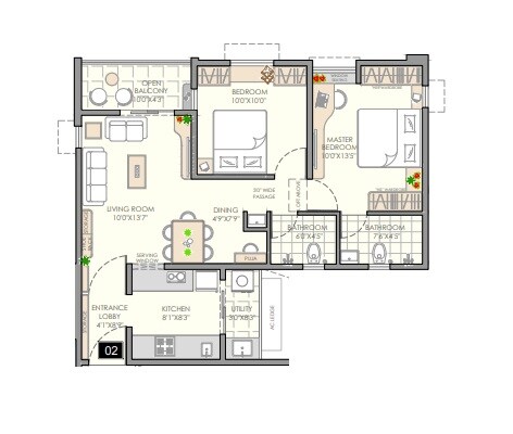 Floor plan of 2 BHK 512 Sq. Ft. Apartment in Vilas Javdekar Yashone Maan, Pune