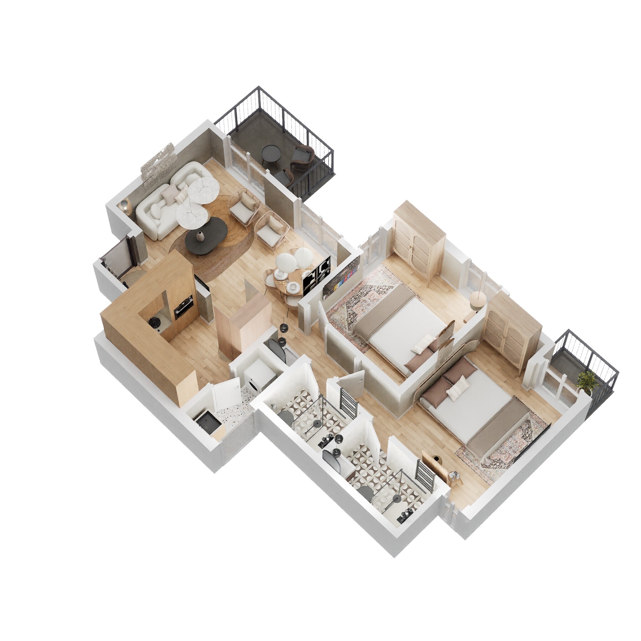 Floor plan of 2 BHK 707 Sq. Ft. Apartment in Vilas Javdekar Yashone Wakad Central, Pune