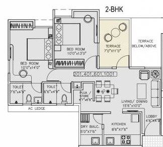 Floor plan of 2 BHK 584 Sq. Ft. Apartment in Vilas Javdekar Yashwin Anand, Pune
