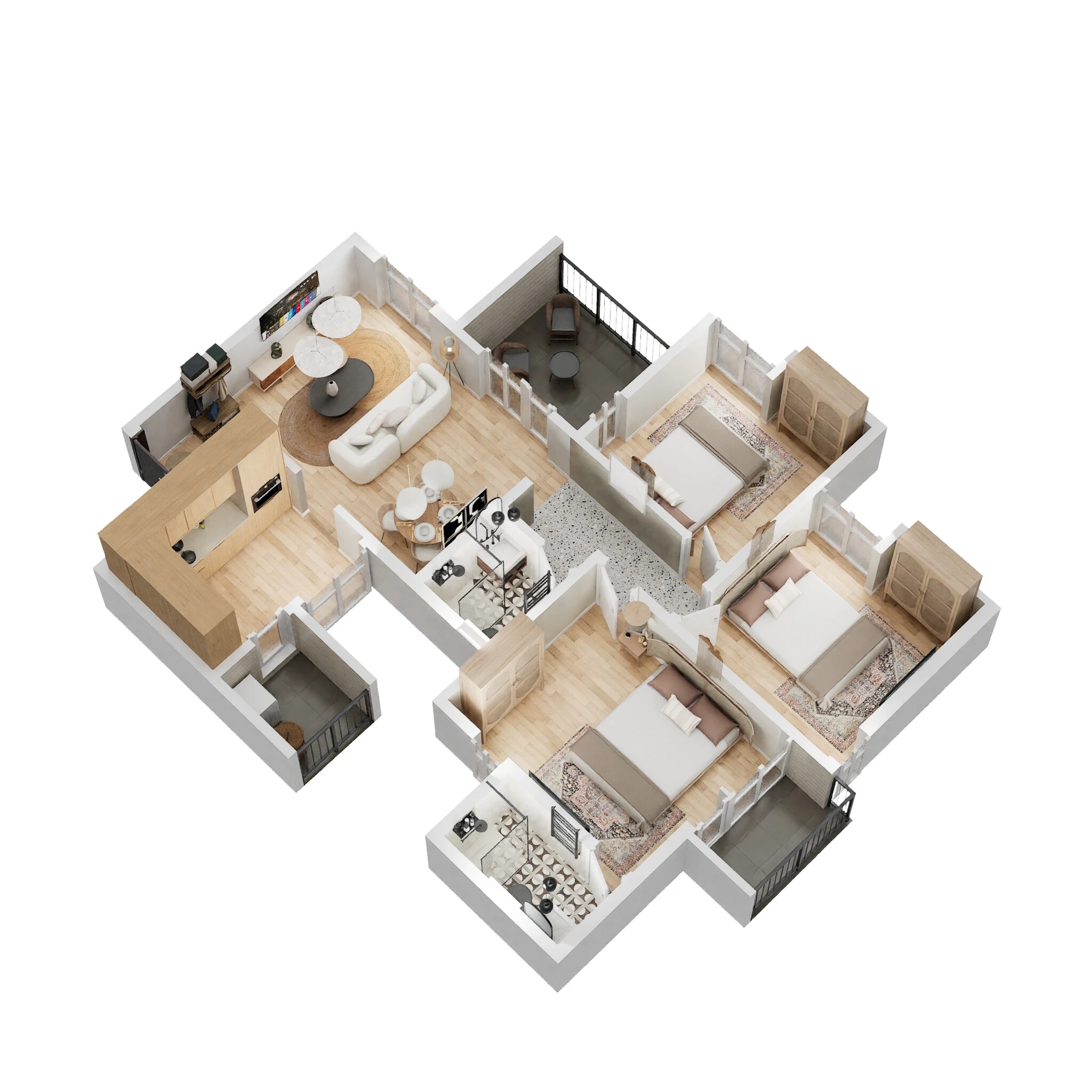 Floor plan of 3 BHK 811 Sq. Ft. Apartment in Vilas Javdekar Yashwin, Pune