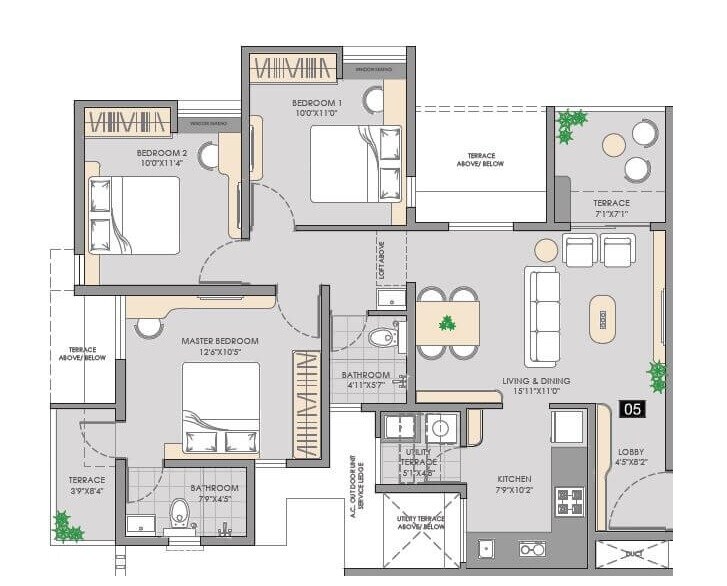 Floor plan of 3 BHK 672 Sq. Ft. Apartment in Vilas Javdekar Yashwin Encore, Pune
