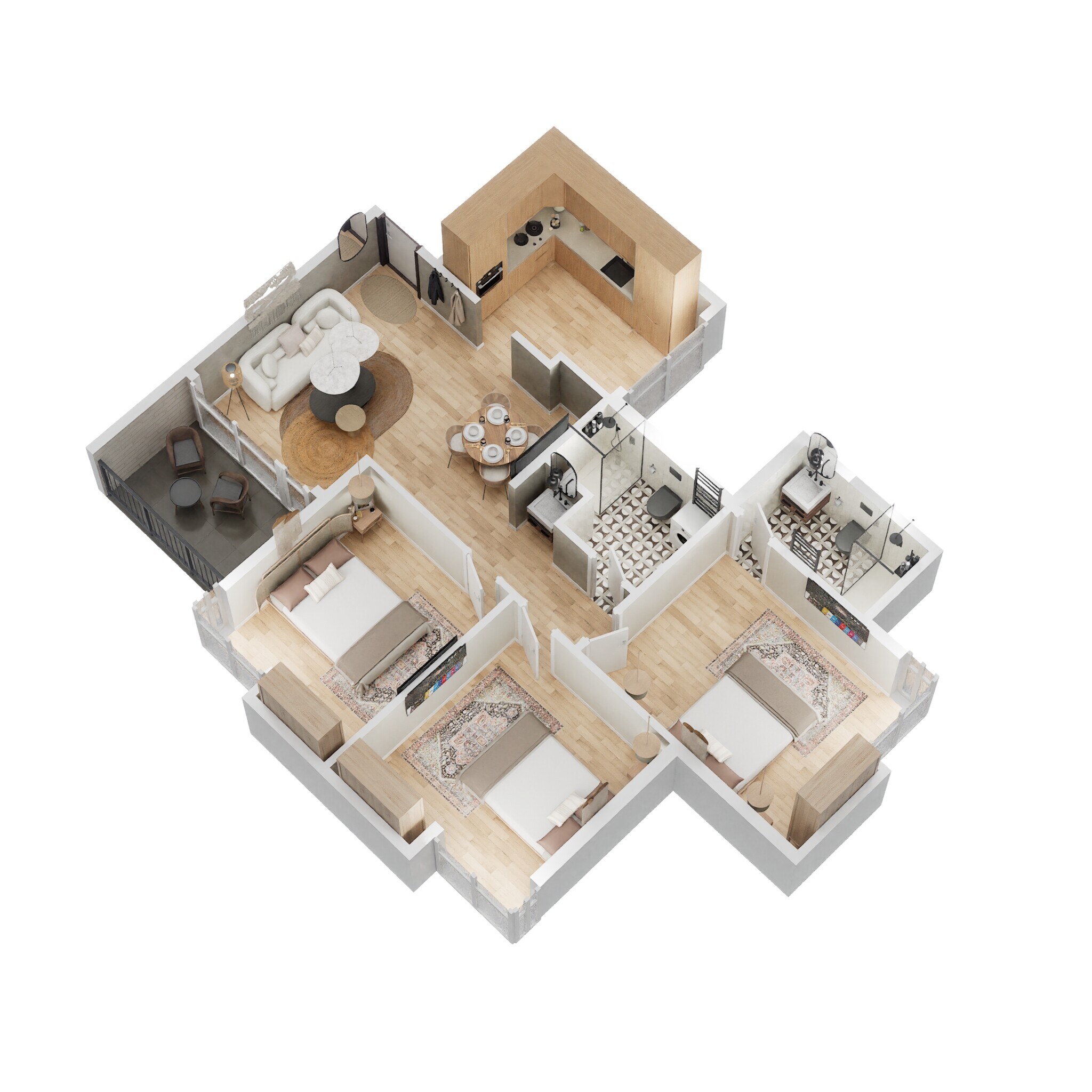 Floor plan of 3 BHK 1037 Sq. Ft. Apartment in Vilas Javdekar Yashwin Royal, Pune
