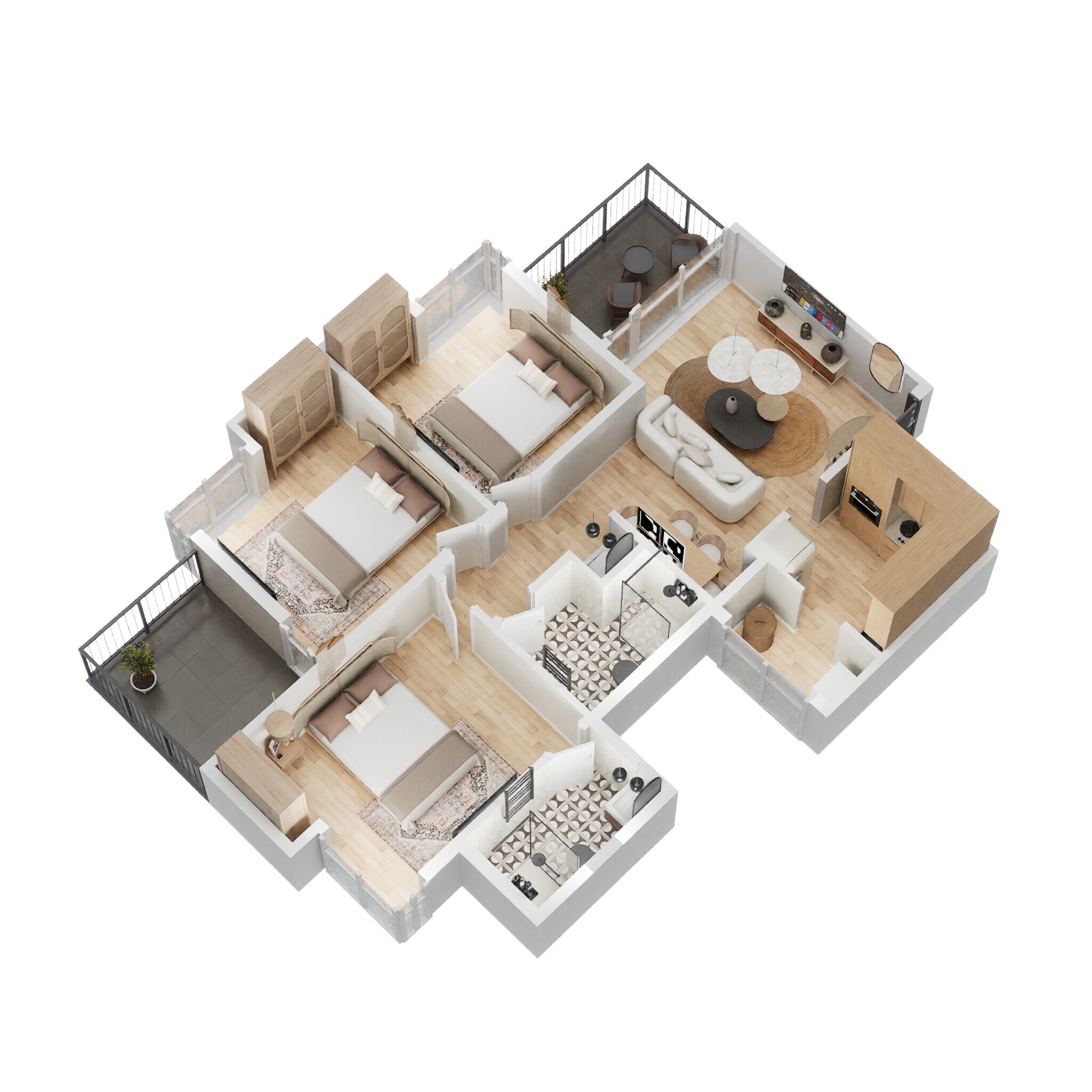 Floor plan of 3 BHK 1117 Sq. Ft. Apartment in Vilas Javdekar Yashwin Royal, Pune