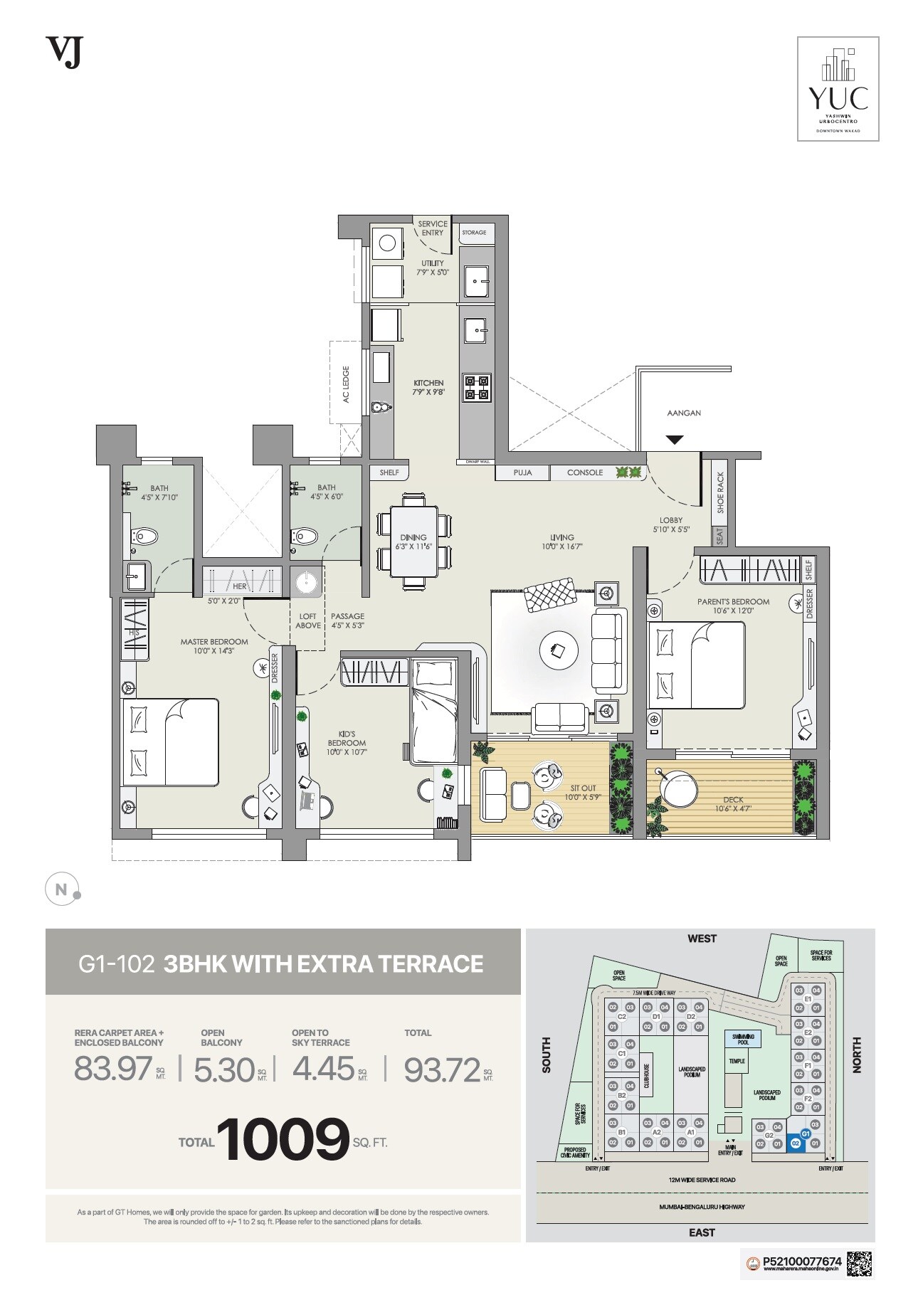 3 BHK 1009 Sq. Ft. Apartment