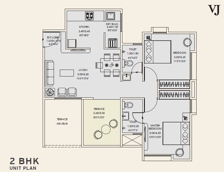 Floor plan of 2 BHK 611 Sq. Ft. Apartment in Vilas Yashwin 2.0, Pune