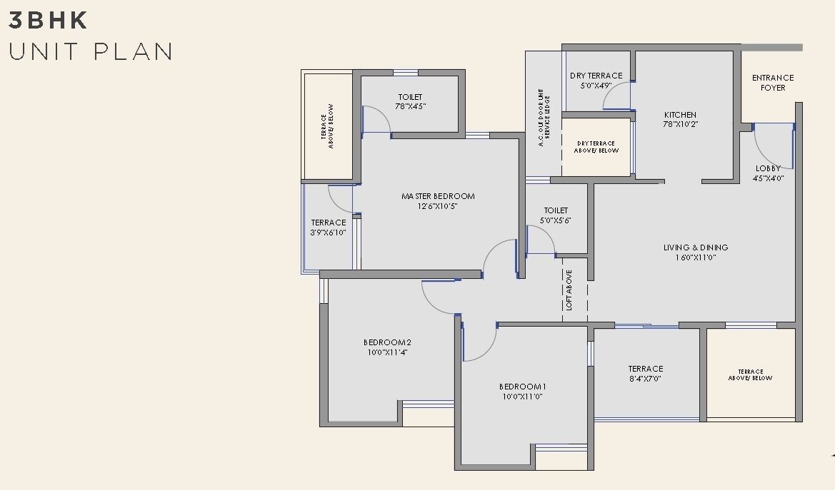 Floor plan of 3 BHK 811 Sq. Ft. Apartment in Vilas Yashwin 2.0, Pune