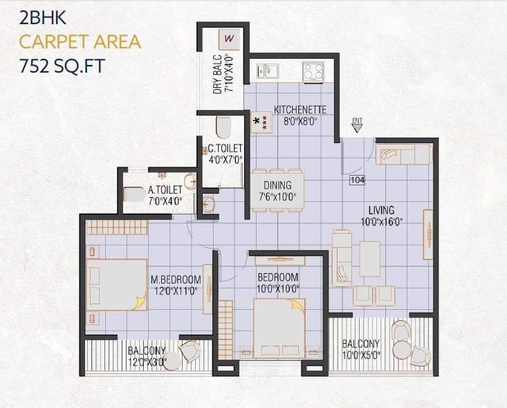 2 BHK 752 Sq. Ft. Apartment in Vinayak Eastern River Residency