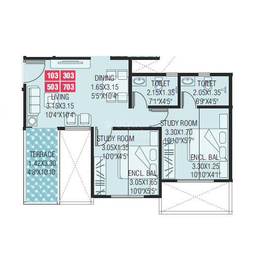 Floor plan of 2 BHK 674 Sq. Ft. Apartment in Vinayak Residency Pune, Pune