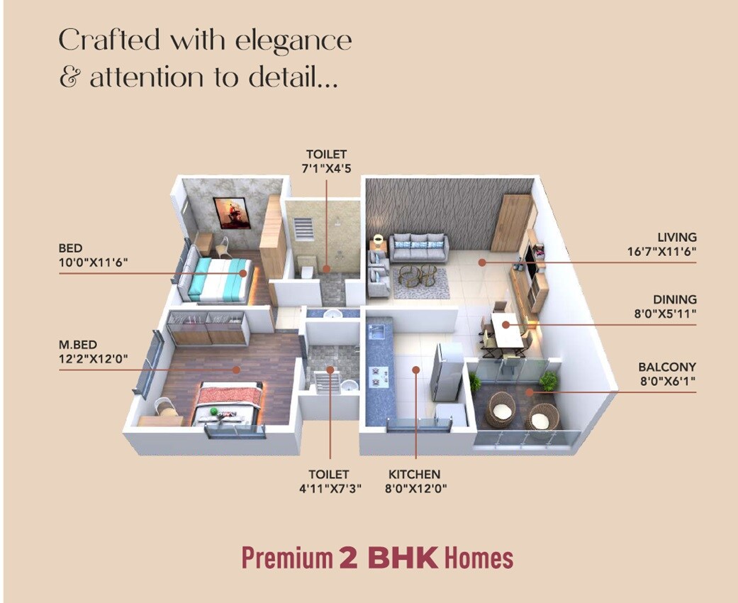 Floor plan of 2 BHK 780 Sq. Ft. Apartment in Vinayak Sai Vinay, Pune