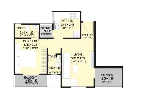 Floor plan of 1 BHK 452 Sq. Ft. Apartment in Vineet Vishvam, Pune