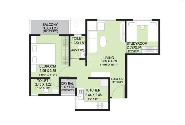 Floor plan of 1 BHK 527 Sq. Ft. Apartment in Vineet Vishvam, Pune