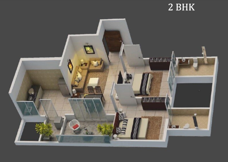 Floor plan of 2 BHK 493 Sq. Ft. Apartment in Viraj Sequoia, Pune