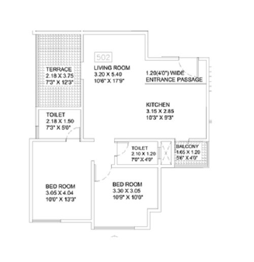 Floor plan of 2 BHK 952 Sq. Ft. Apartment in Viraj Sequoia, Pune
