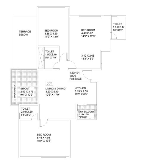 Floor plan of 3 BHK 1566 Sq. Ft. Apartment in Viraj Sequoia, Pune