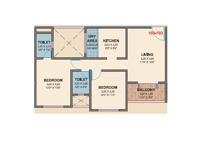 Floor plan of 2 BHK 640 Sq. Ft. Apartment in Virinchi Swanand CHS, Pune
