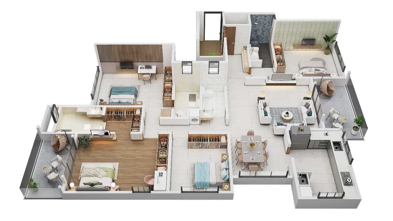Floor plan of 4 BHK 1734 Sq. Ft. Apartment in Virkar Seven, Pune
